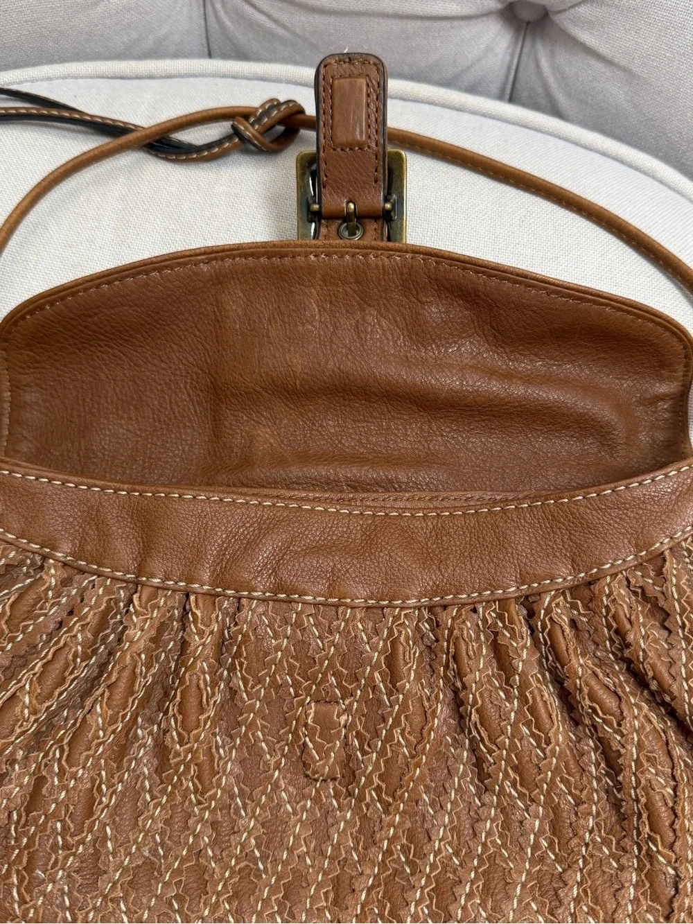 Gianni Bini Brown Leather Hobo Shoulder Bag Brass Hardware Purse